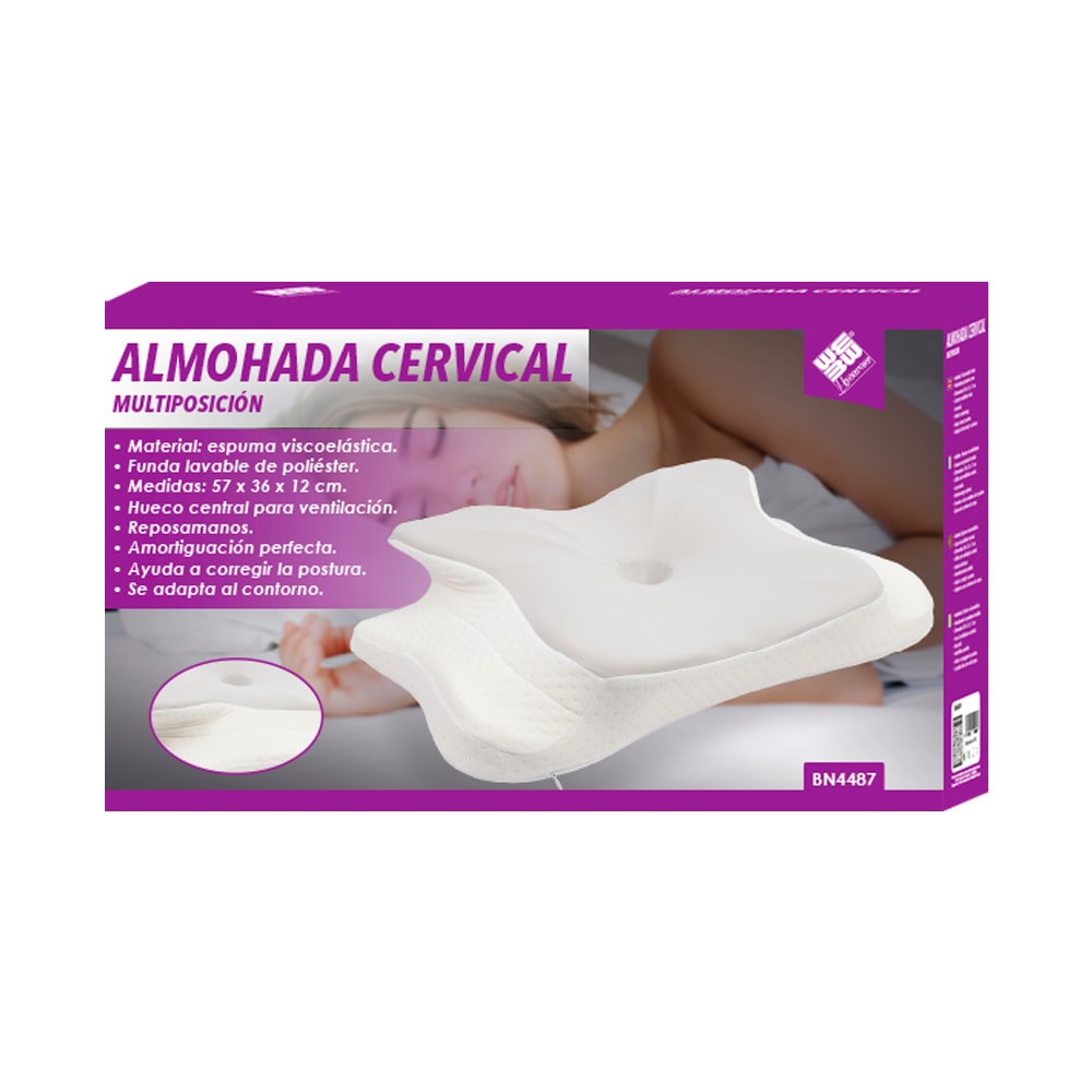 Almohada Cervical Viscoelástica Ergonómica 57x36x12 cm, Mariposa, Soporte Cuello y Hombros, Funda Lavable, Antironquidos