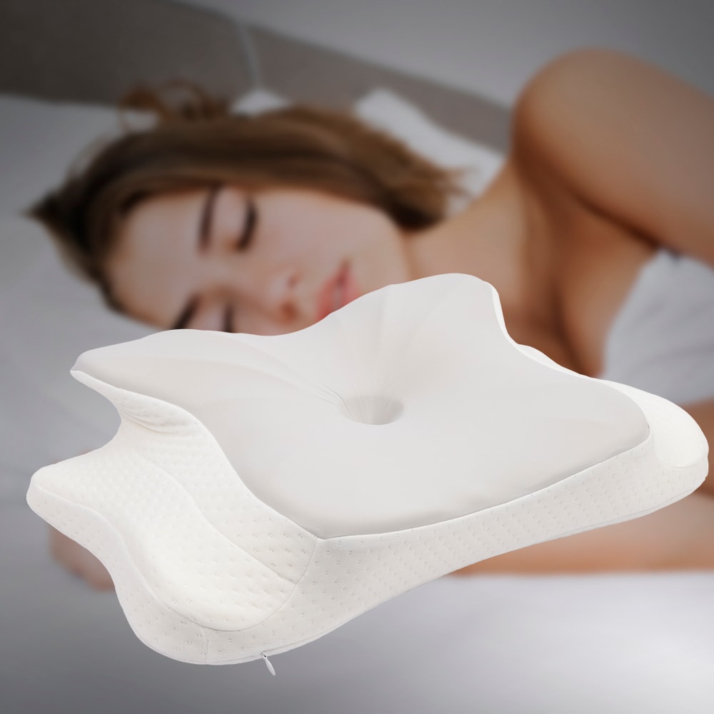 Almohada Cervical Viscoelástica Ergonómica 57x36x12 cm, Mariposa, Soporte Cuello y Hombros, Funda Lavable, Antironquidos