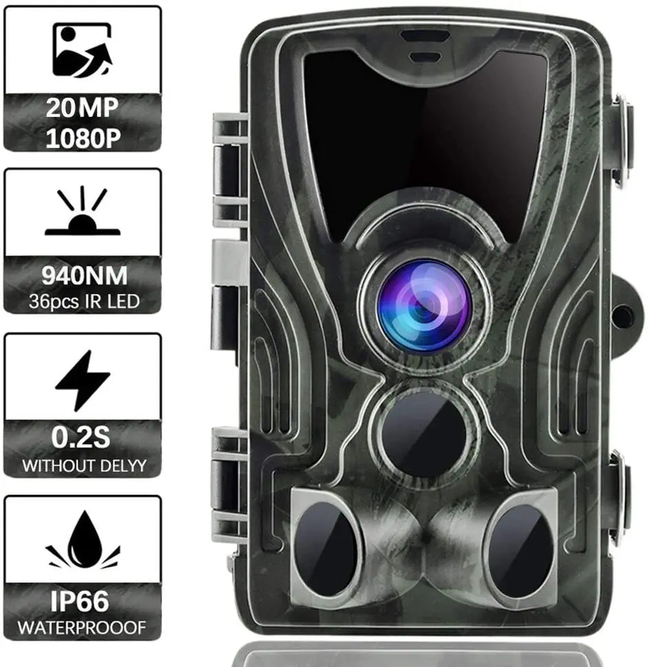 Câmera HC801A Trail Hunting Camera 20MP 1080P Wildlife Surveillance IP65 Waterproof PIR Sensor Tracking Camera for Outdoor Security